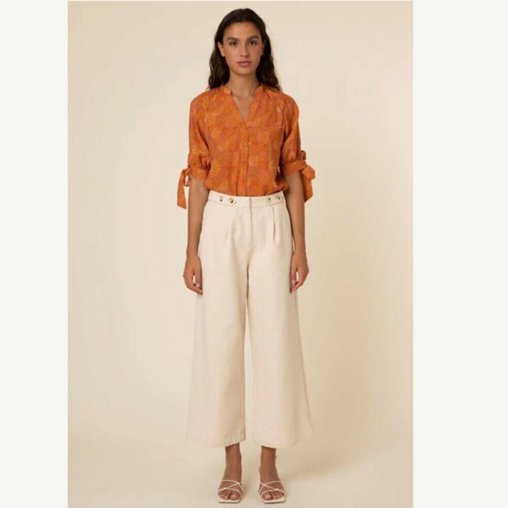 FRNCH Paris The Colchique Woven Tie Sleeve Top Size Large